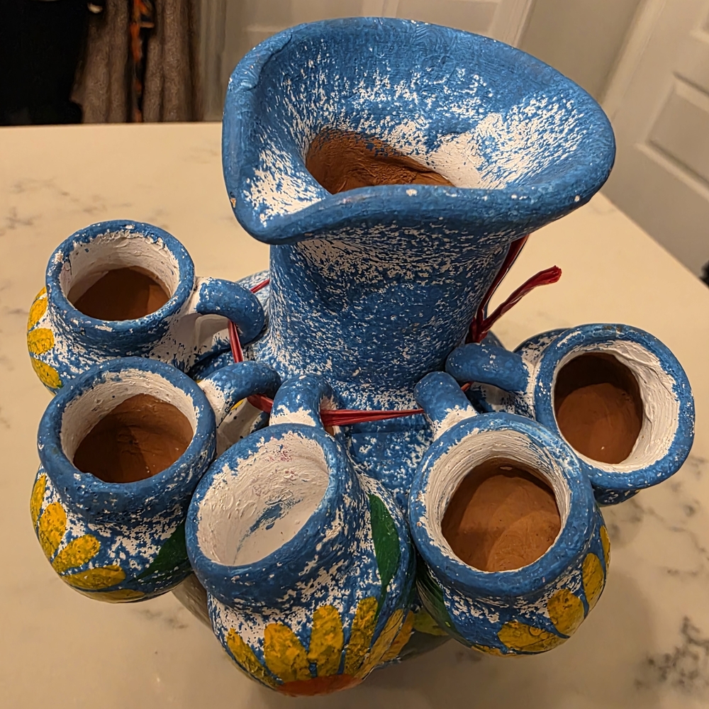 Handcrafted Blue and Yellow Ceramic Vase Set